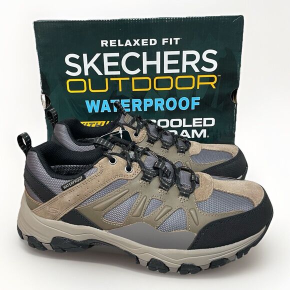 Skechers Selmen Enago Men 8.5 Hiking Shoes Tan Brown Black Waterproof Relaxed